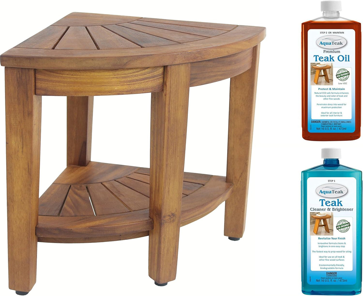 AquaTeak The Original 15.5" Kai Corner Teak Shower Bench with Shelf