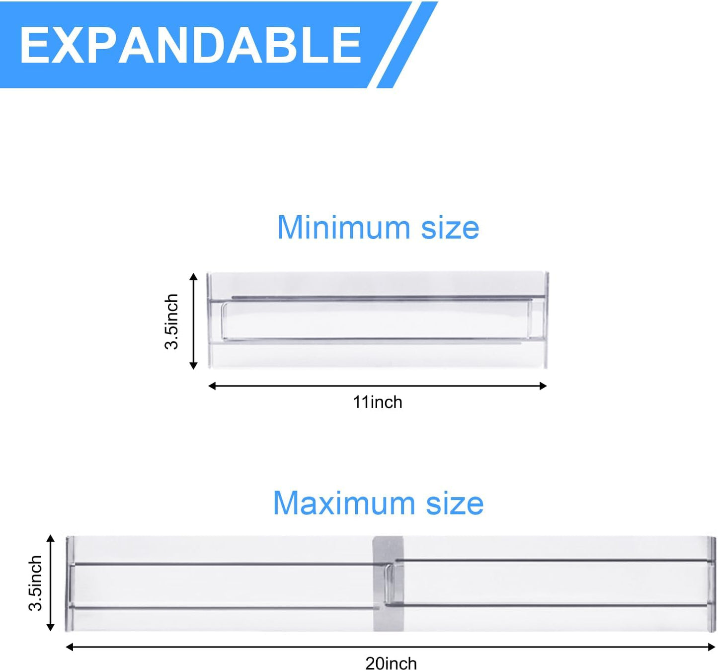 18 Pack Clear Acrylic Drawer Dividers 3.5" High,11-20" Adjustable Drawer Organizers for Clothes, Clear Plastic Separators for Dresser for Bedroom Office Kitchen Storage