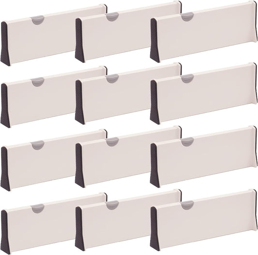 DIOMMELL 12 Pack Adjustable Dresser Drawer Dividers Organizers, Plastic Expandable Drawer Organization Separators for Kitchen, Bedroom, Closet, Bathroom and Office Drawers White 12PCS-Large