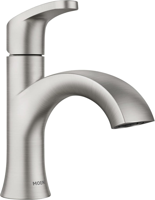 Moen 84346SRN Karis Spot Resist Brushed Nickel One-Handle Single Hole Bathroom Sink Faucet with Optional Deck Plate