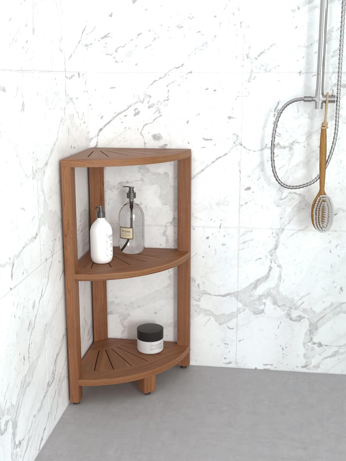 AquaTeak Kai™ Petite - Teak Corner Shower Storage Stand