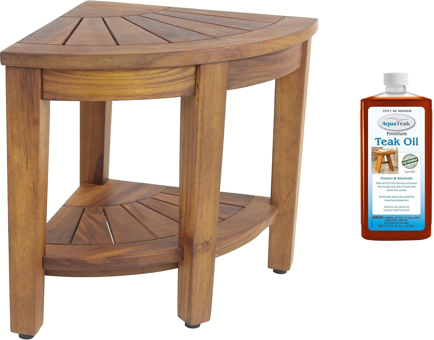 AquaTeak The Original 15.5" Kai Corner Teak Shower Bench with Shelf